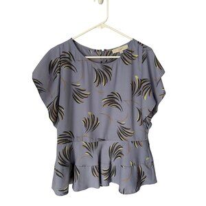 Ann Taylor Loft Blouse Size Medium Printed Peplum Flutter Sleeve Lavender Boho